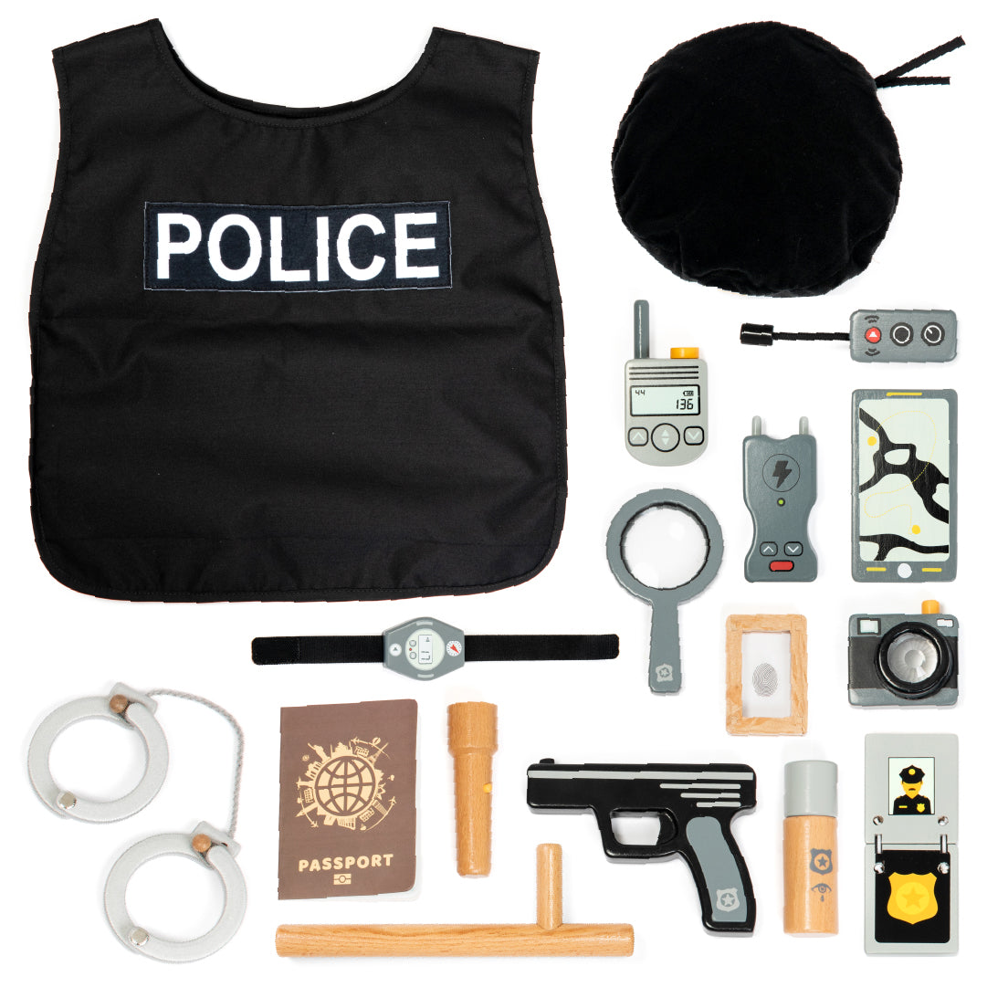 UMU® Policejní sada pro děti od 3 let - Policejní kostým, Dřevěná ...
